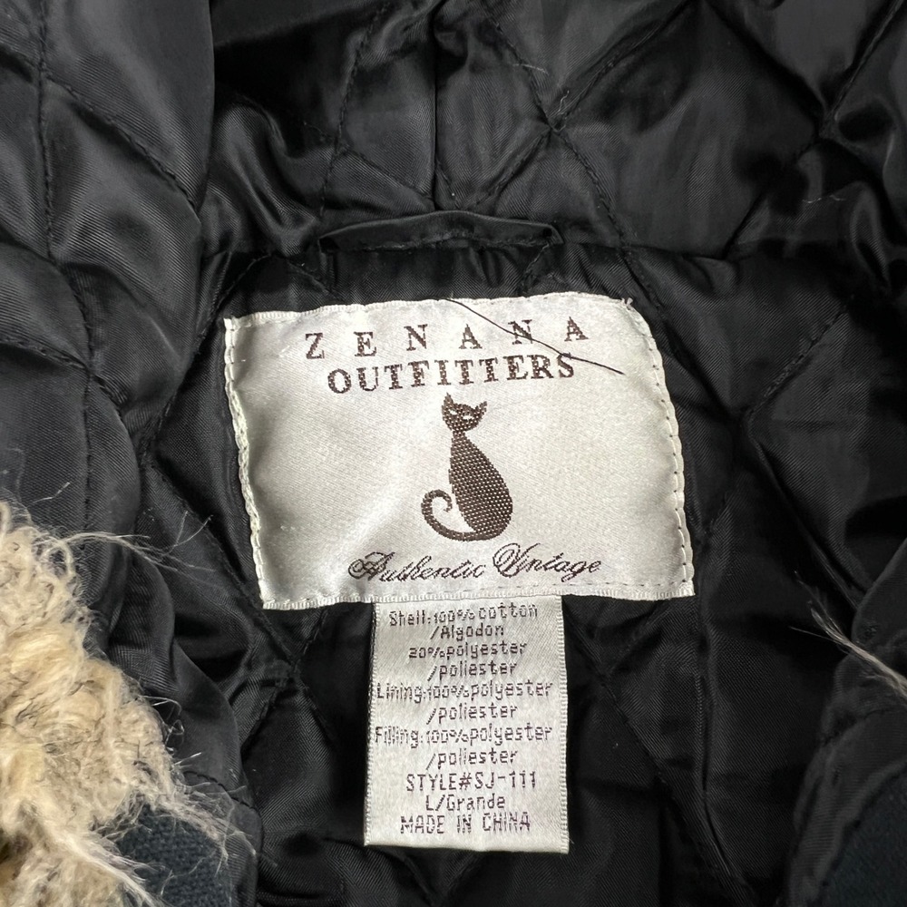 Y2K Zenana Outfitters Hoodie Jacket Women L Black Faux Fur Trim Quilted SJ-111 - Picture 2 of 6